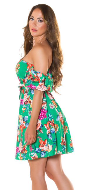 Trendy Off-Shoulder Minidress with print Green